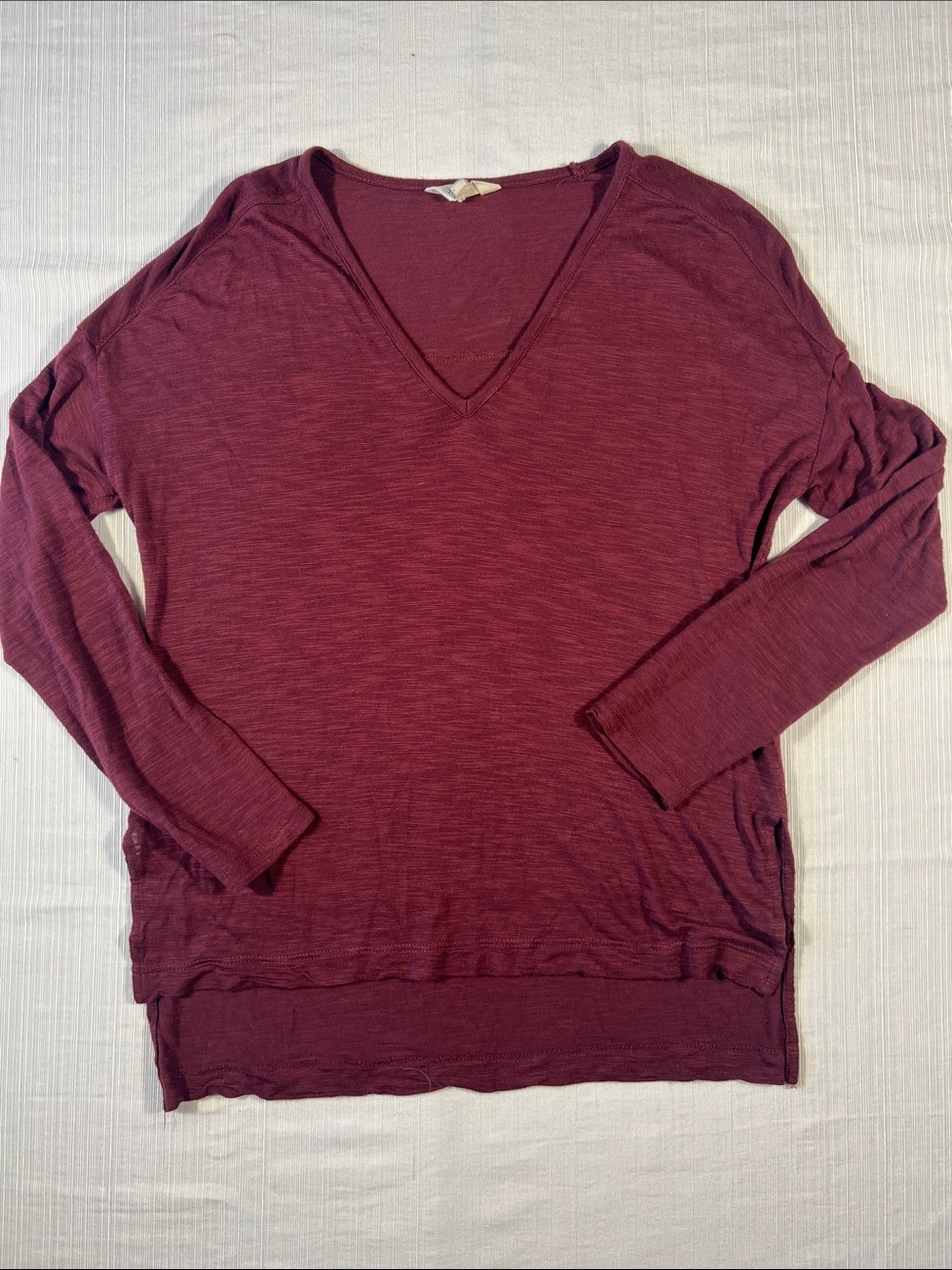 Madewell Burgundy V-Neck Long Sleeve Tee